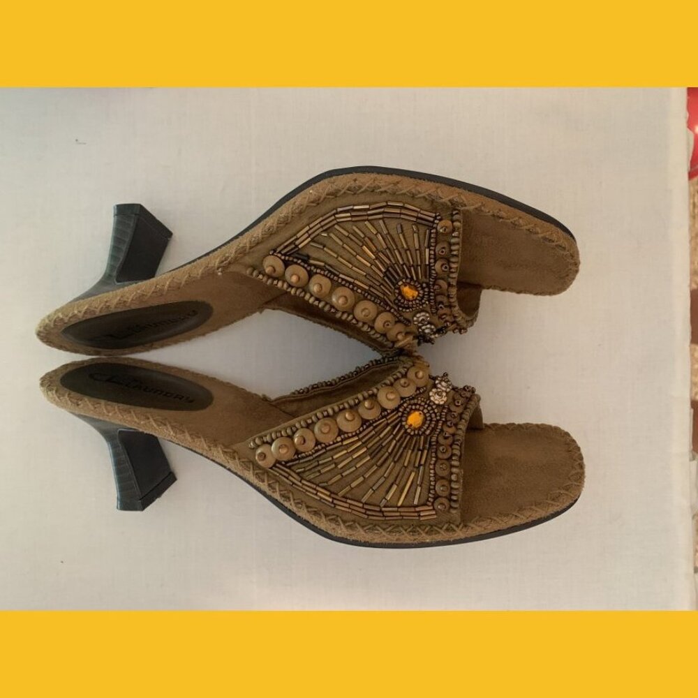 Boho Slide Sandals with Heel in Bronze, Size 9 New in Box